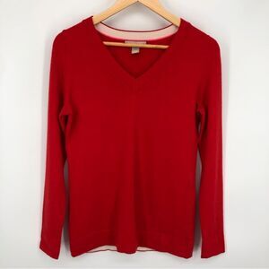 Banana Republic Sweater Womens Medium Red Merino Wool V Neck